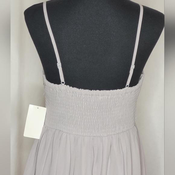 Maniju Gray V-Neck Lace Top Spaghetti Straps Floor Length Chiffon Skirt - Size L - Picture 6 of 12